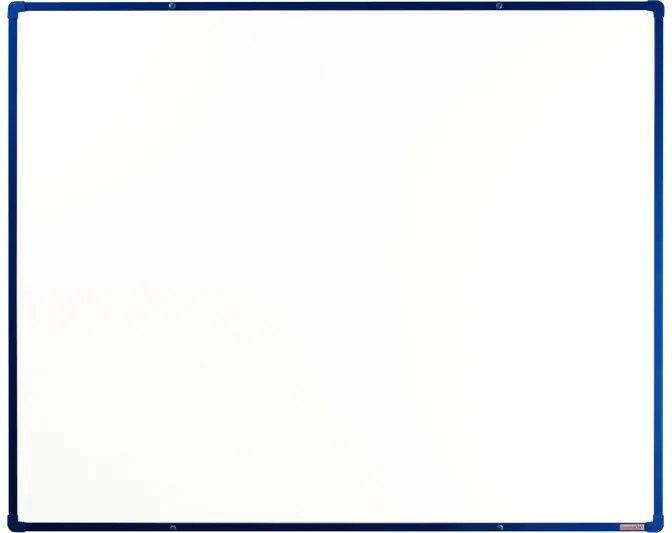 Biela magnetická popisovacia tabuľa s keramickým povrchom boardOK, 1500 x 1200 mm, modrý rám
