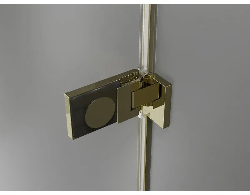 Mexen Lunar-B, pravostranný výklopný sprchový kút 90 x 90 cm, 8mm číre sklo, zlatý profil, 832-090-090-50-00-P