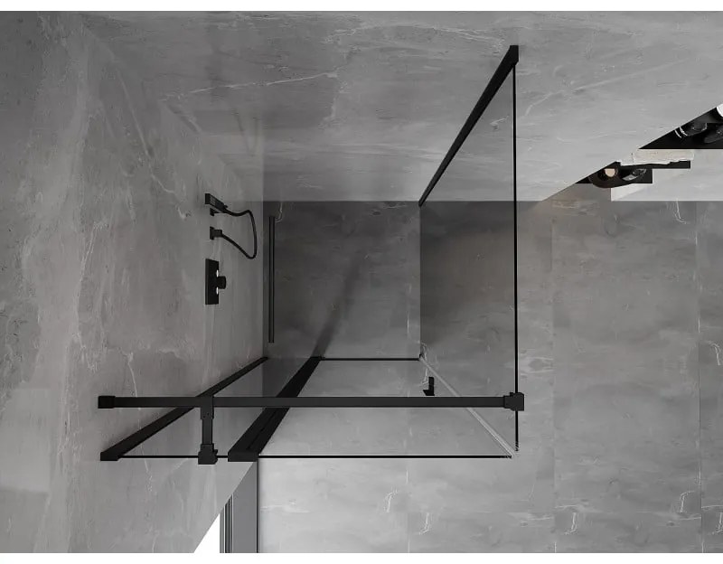 Mexen Mist T, sprchový kút s krídlovými dverami, 75 x 75 cm, 8mm číre sklo, čierny profil, 8A4T-075-075-70-00