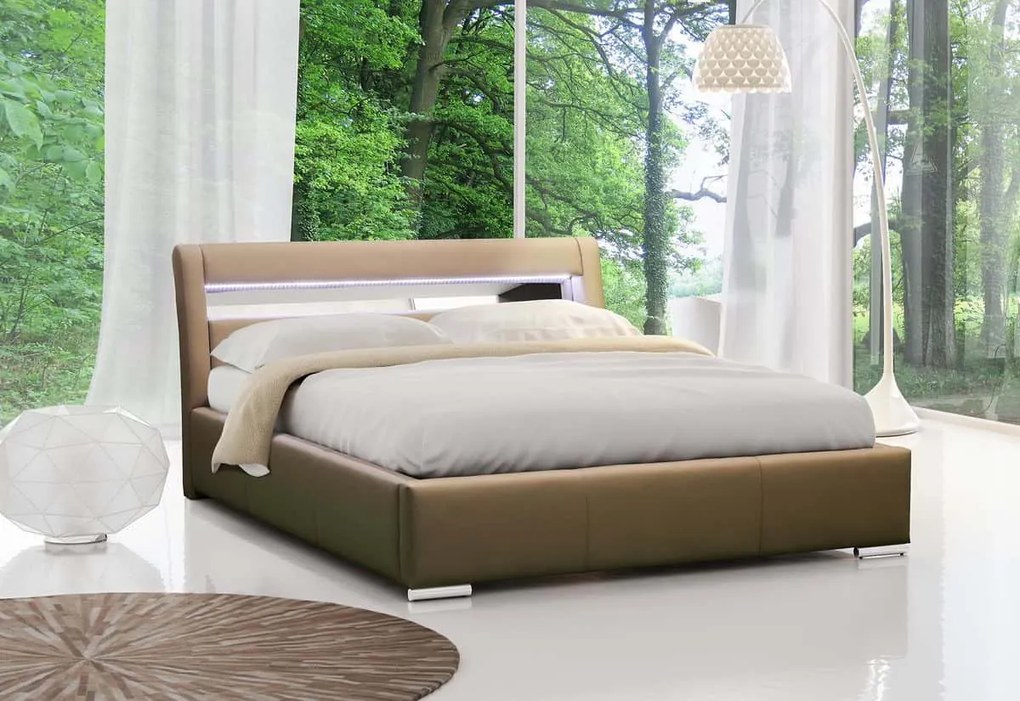 Čalúnená posteľ ZENONE s led osvetlením + matrac DE LUX, 200x200, madryt 912