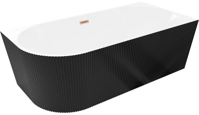 Mexen Silo, rohová voľne stojaca ryhovaná vaňa, pravá, 150 x 75 cm, biela-čierna, medený matný prepad, 52891507575P-65