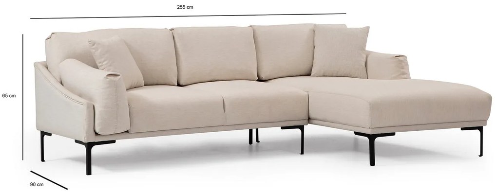 Dizajnová rohová sedačka Pallavi 255 cm krémová - pravá