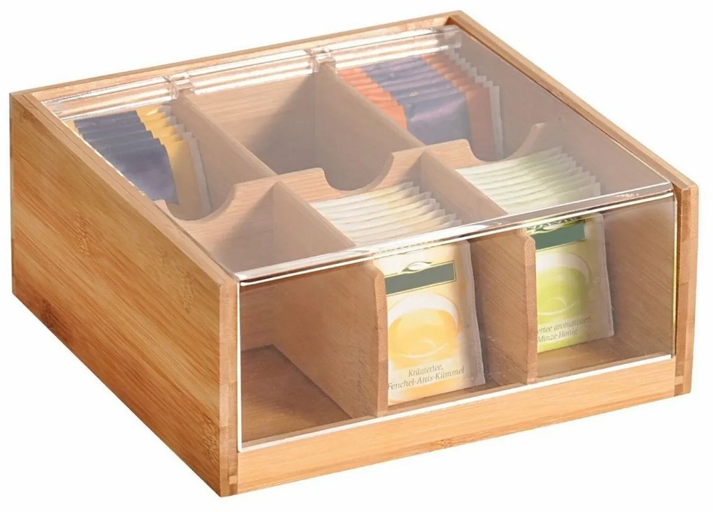 Kesper 58903 Organizér na čajové vrecká bambus, 6 priehradok, 22 x 21 x 9,5 cm