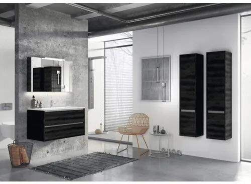 Kúpeľňový nábytkový set Sanox Dante farba čela black oak ŠxVxH 101 x 170 x 45,5 cm s dvojitým umývadlom z prírodného kameňa a zrkadlom s LED osvetlením