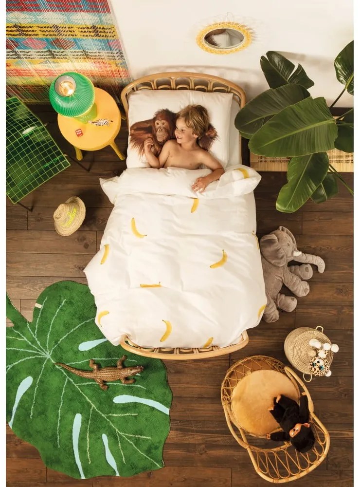 Tmavozelený prateľný ručne tkaný bavlnený detský koberec 120x180 cm Monstera Leaf – Lorena Canals