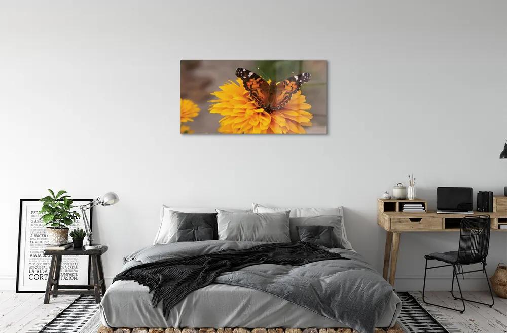 Sklenený obraz Farebný motýľ kvetina 100x50 cm