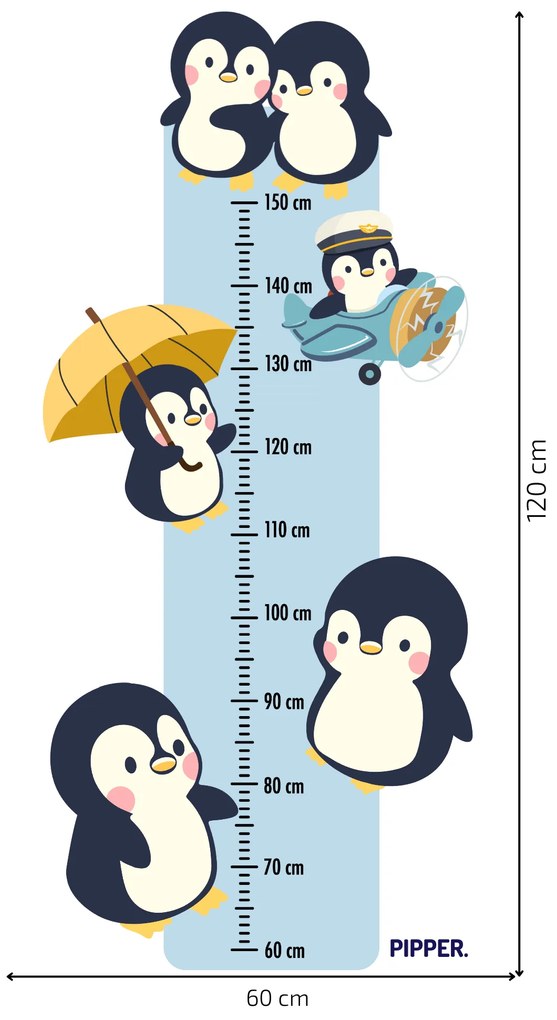 PIPPER. Textilná nálepka na stenu "Detský meter - Tučniaci"
