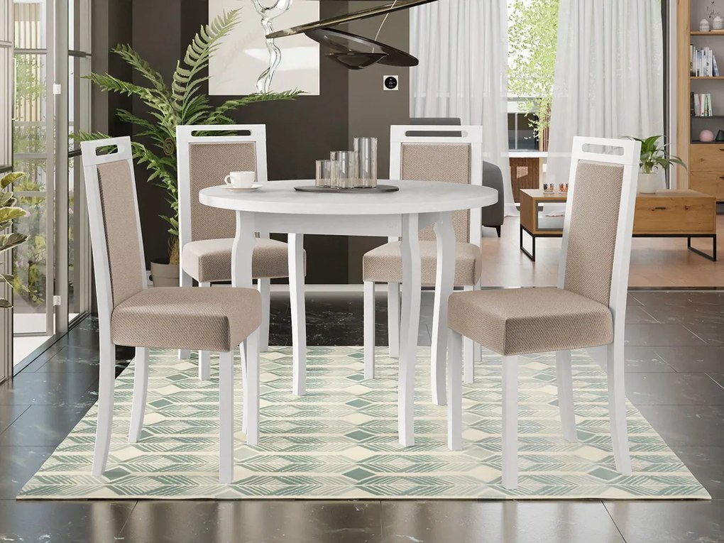 Jedálenský stôl so 4 stoličkami AL18, Morenie: biela, Poťahové látky: Hygge D20