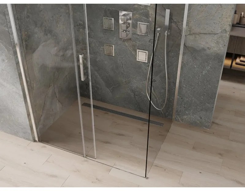 Mexen Omega, sprchovací kút s posuvnými dverami 140 (dvere) x 100 (stena) cm, 8mm číre sklo, chrómový profil, 825-140-100-01-00