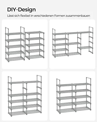 Stojan na topánky, skladací, 10 políc, sivý, 174x45x30cm