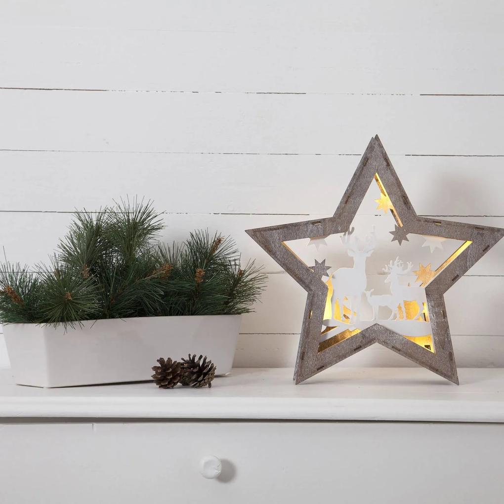 LED dekoračná drevená hviezda Fauna, 32 cm vysoká