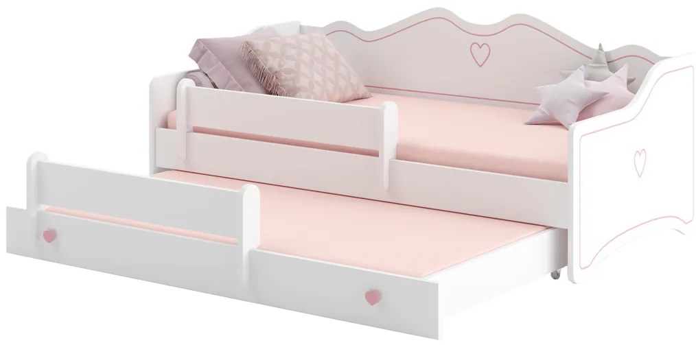 Detská posteľ s prístelkou a matracmi Elisa II 80x160 cm - biela / ružový vzor