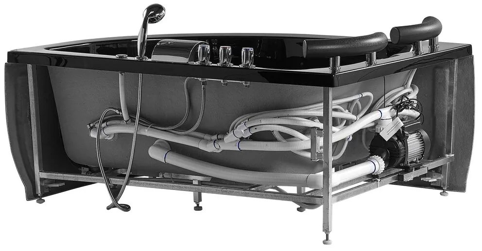 Vírivá rohová vaňa s LED osvetlením pravostranná 160 x 113 cm čierna PARADISO Beliani