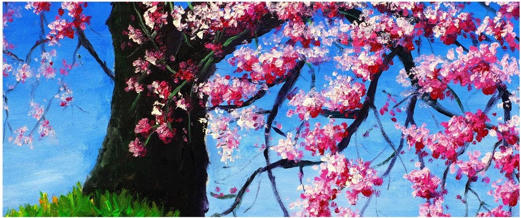 Obraz maľované rozkvitnuté čerešne (120x50 cm)