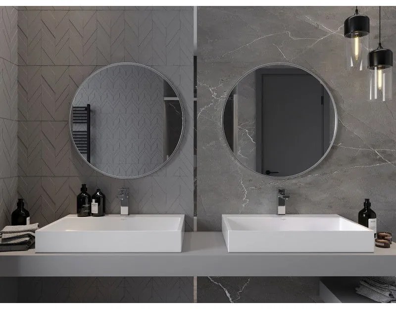 Mexen Loft, okrúhle kúpeľňové zrkadlo 70 cm, farba rámu brúsená oceľ, 9850-070-070-000-10