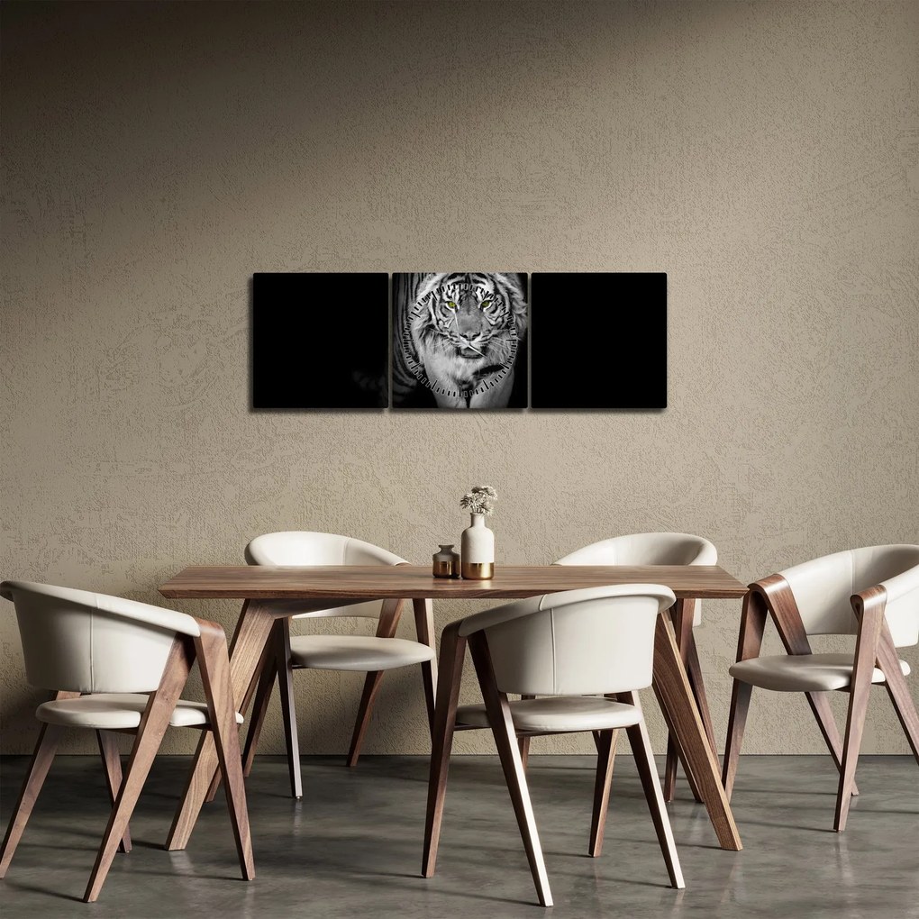 Obraz - Tiger so žltými očami (s hodinami) (90x30 cm)