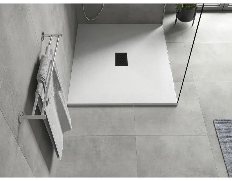 Mexen Hugo, obdĺžniková sprchová vanička SMC 140 x 100 cm, biela, čierna krytka, 42101014-B