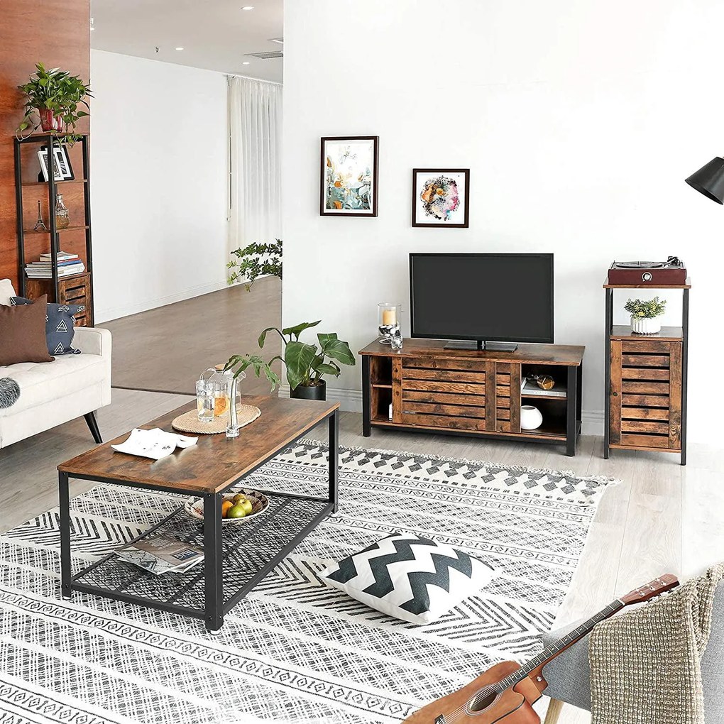 Vysoká skrinka s 3 policami a lamelovými dvierkami, rustikálna hnedá