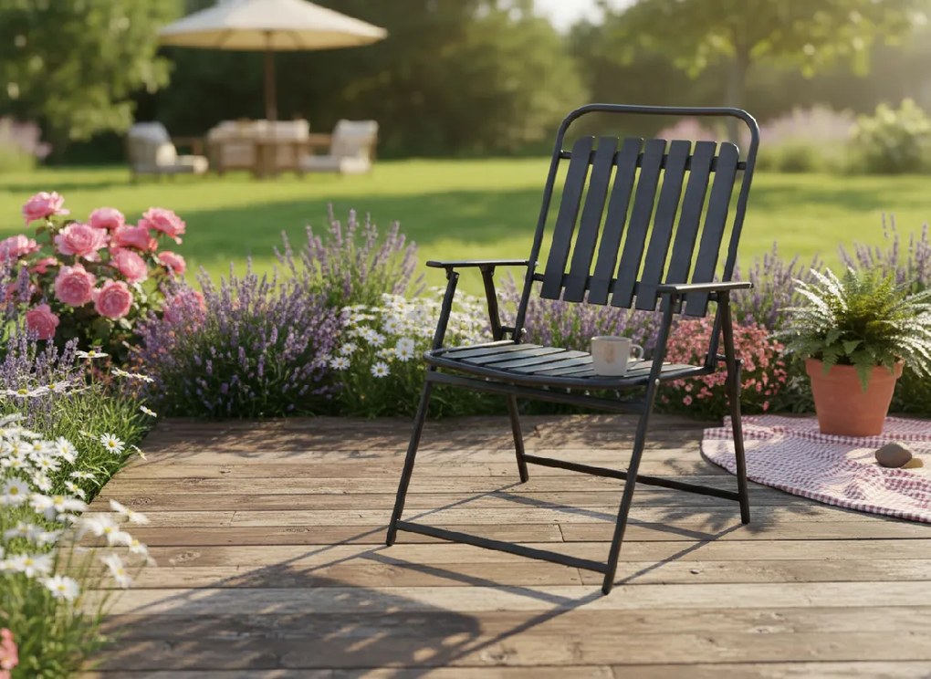 Garden Line ČIERNA ZÁHRADNÁ STOLIČKA 63 x 55 x 90 CM SKLADACIA