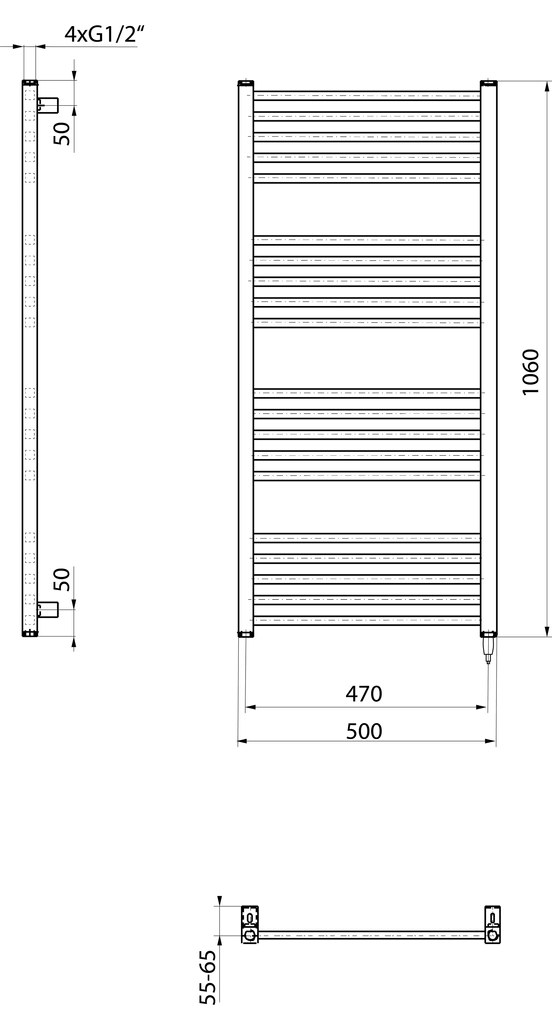 Sapho Sapho, METRO-E elektrické vykurovacie teleso, rovné, 500x1060 mm, 400 W, čierna matná, ME410B