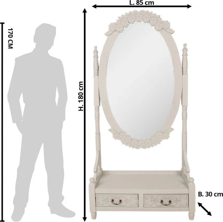 Béžovo-šedé antik veľké zrkadlo so šuplíkmi Hyggia - 85*30*180cm