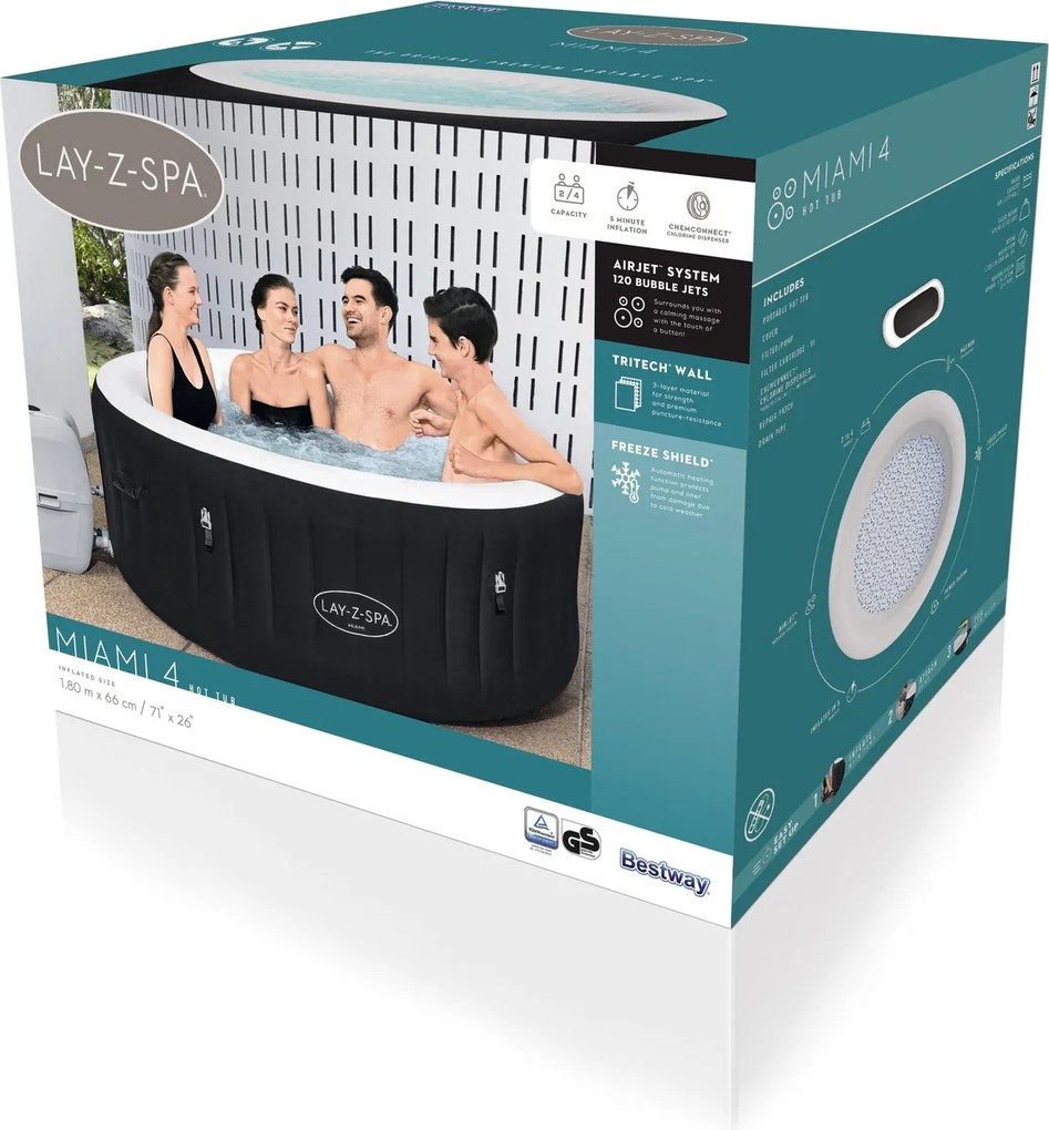 Bestway LAY-Z-SPA MIAMI AIRJET JACUZZI PRE 2-4 OSOBY 180 x 66 CM