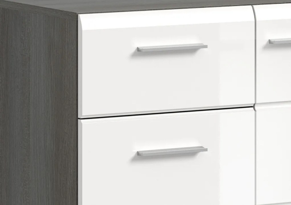 Komoda so zásuvkami Salsa, 80 cm, šedý dub/biela lesk