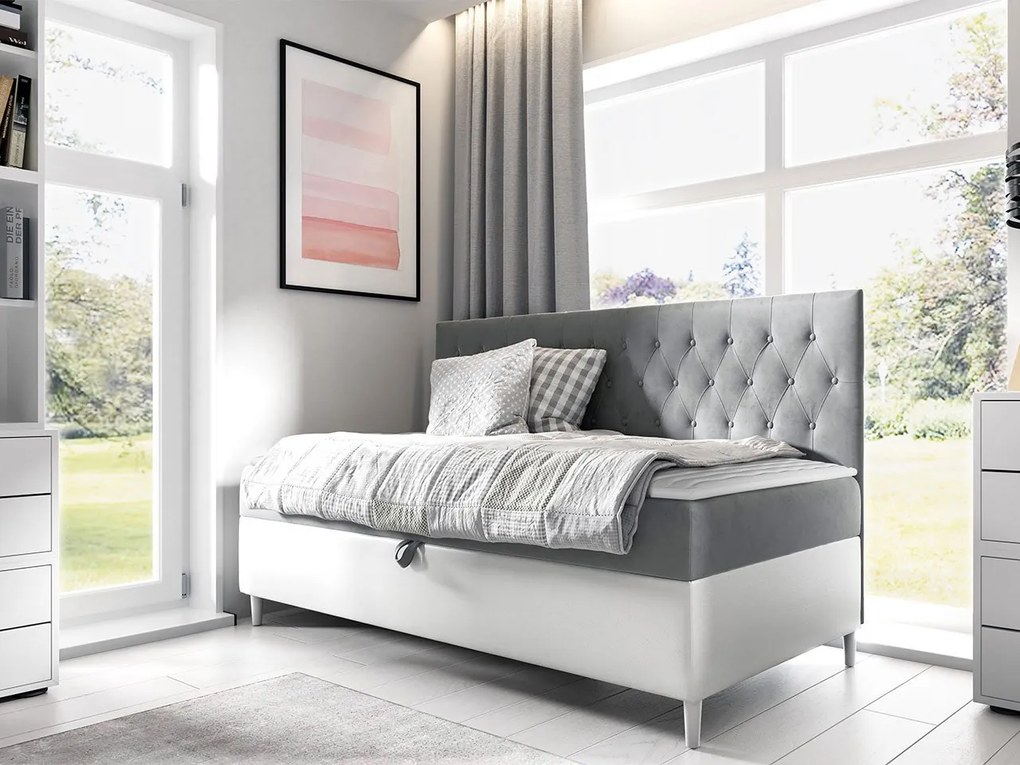 Kontinentálna posteľ Junior Gerdise 2, Rozmer postele: 90x200, Dostupné poťahy: ekokoža Soft 017 (biela) + Fresh 37