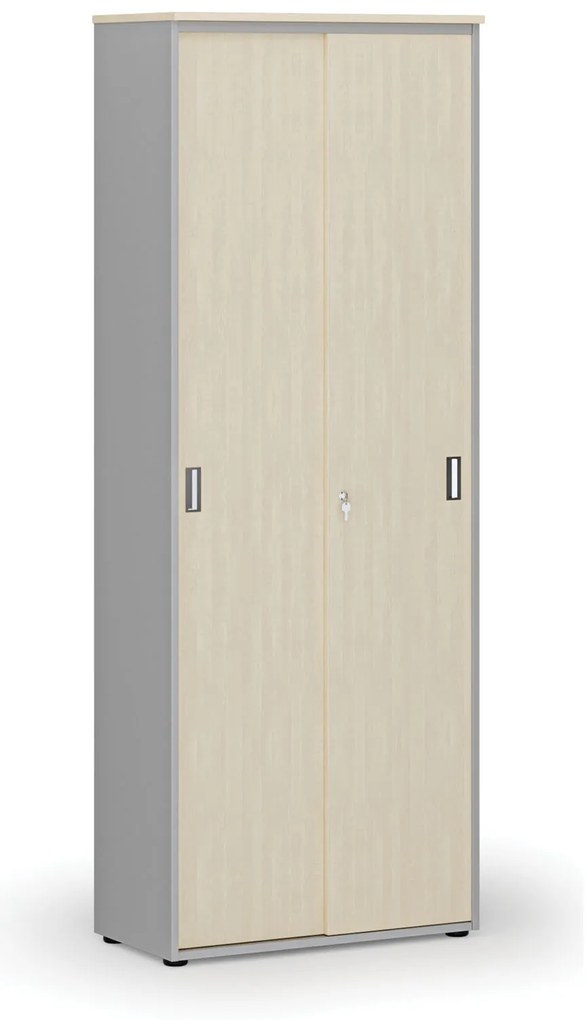 Kancelárska skriňa so zasúvacími dverami PRIMO GRAY, 800 x 420 x 2128 mm, sivá/breza