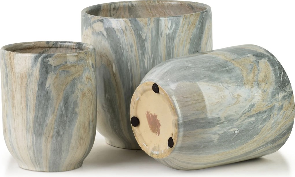Sada 3 ks keramických květináčů NEVA MARBLE IV hnědá/šedá