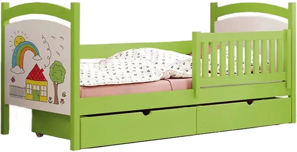 Posteľ dzieciece drevená z tablica suchoscieralna Amely 80x190 - Limetka - Koncovka Série