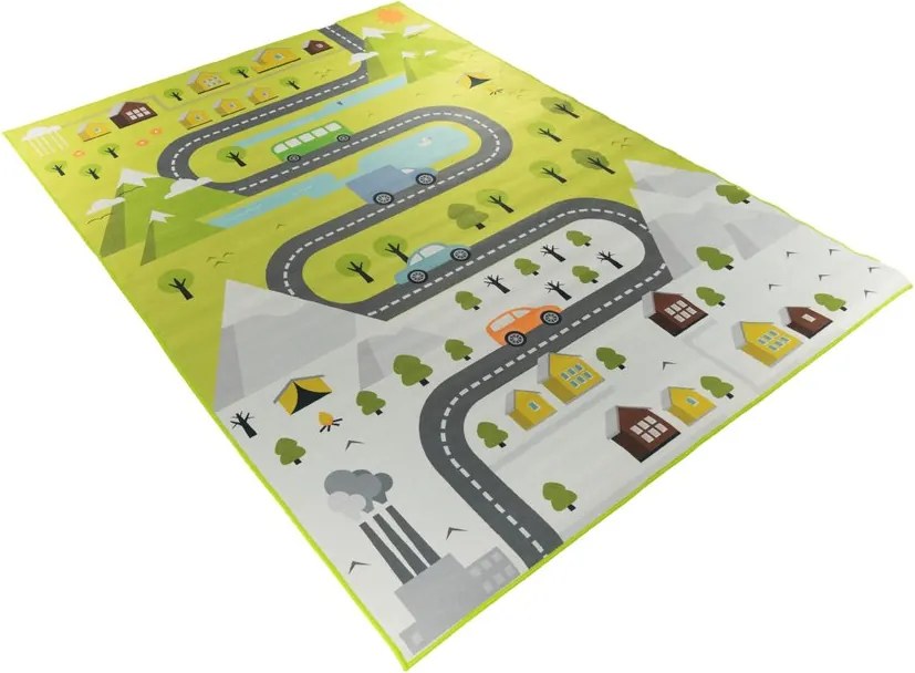 Detský koberec KIDS-35 Crystal Print sivý obdĺžnikový – hry a vozidlá Rozmer: 80x150 cm