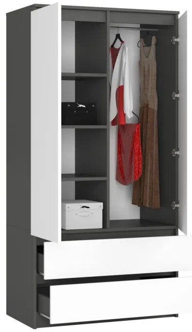 Skriňa S 90 cm 2D 2SZ CLP grafitová / sivá / biela