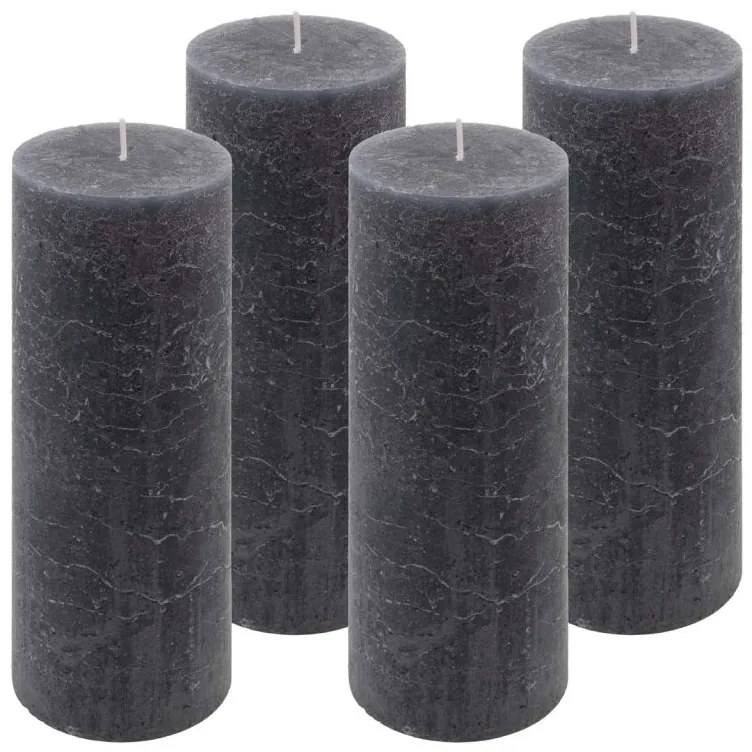 Antracit parafínová sviečka rustikálna 20 cm,90 h, sada 4 ks