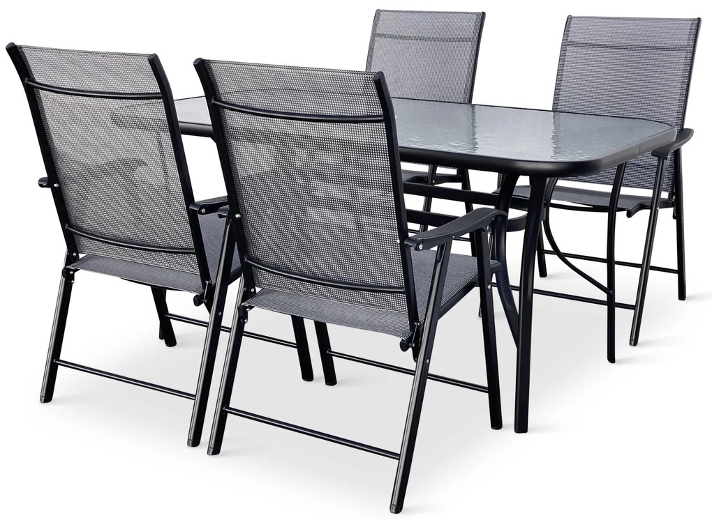 Záhradný jedálenský set Porto 150 cm + 4x kovová stolička Solano