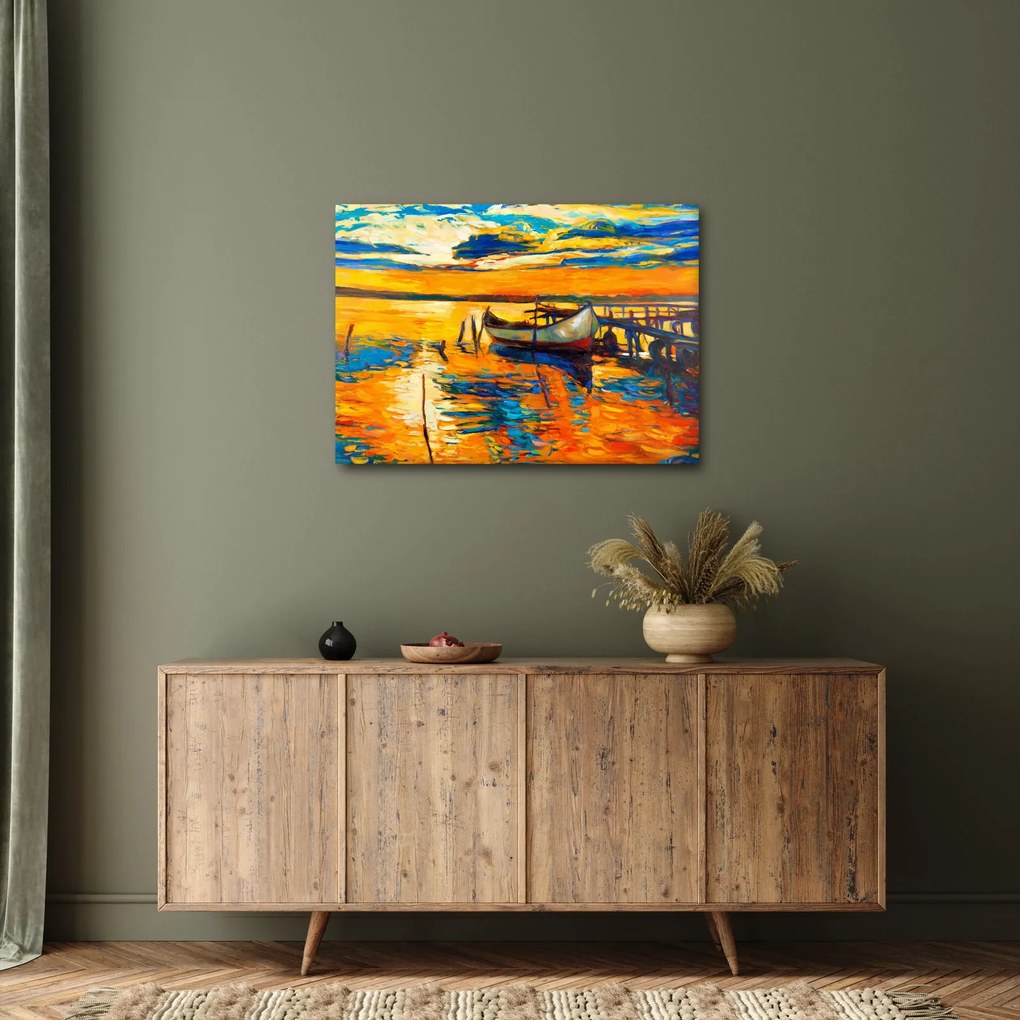 Obraz - Loďka pri západe slnka (70x50 cm)