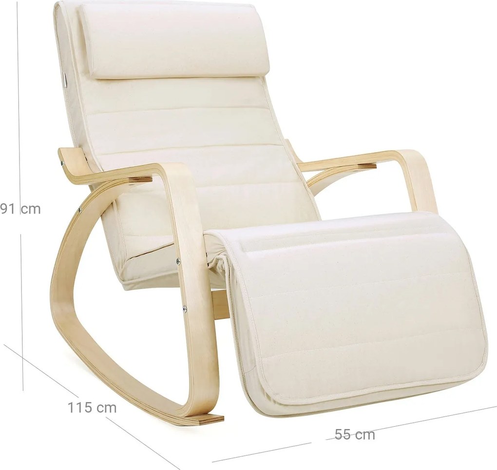 Hojdacie kreslo, relaxačné kreslo, opierka nôh nastaviteľná v 5 stupňoch, béžové