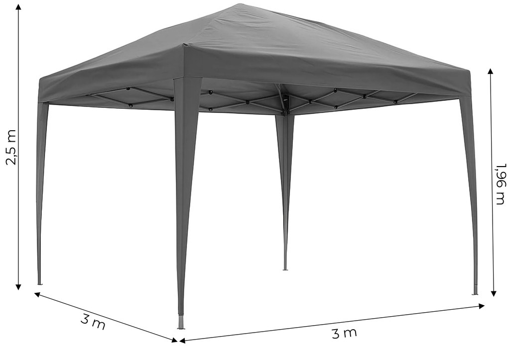 Záhradný pavilónový stan 3x3 m s automaticky rozťahovacou strechou, sivý, MultiGarden