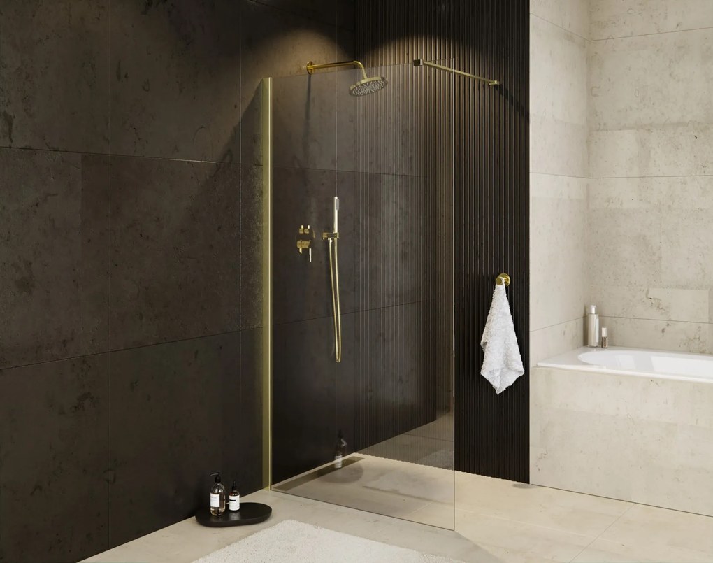 Besco Sprchový kút Walk-In ECO-N GOLD 90x195 (100x195, 110x195, 120x195) - bez vaničky BESCO-Rozmery: šírka: 90
