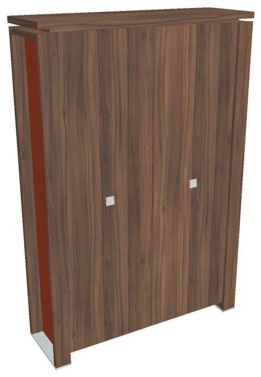 Vysoká skriňa Verno+ S 140 x 46 x 210 cm, orech / oranžová