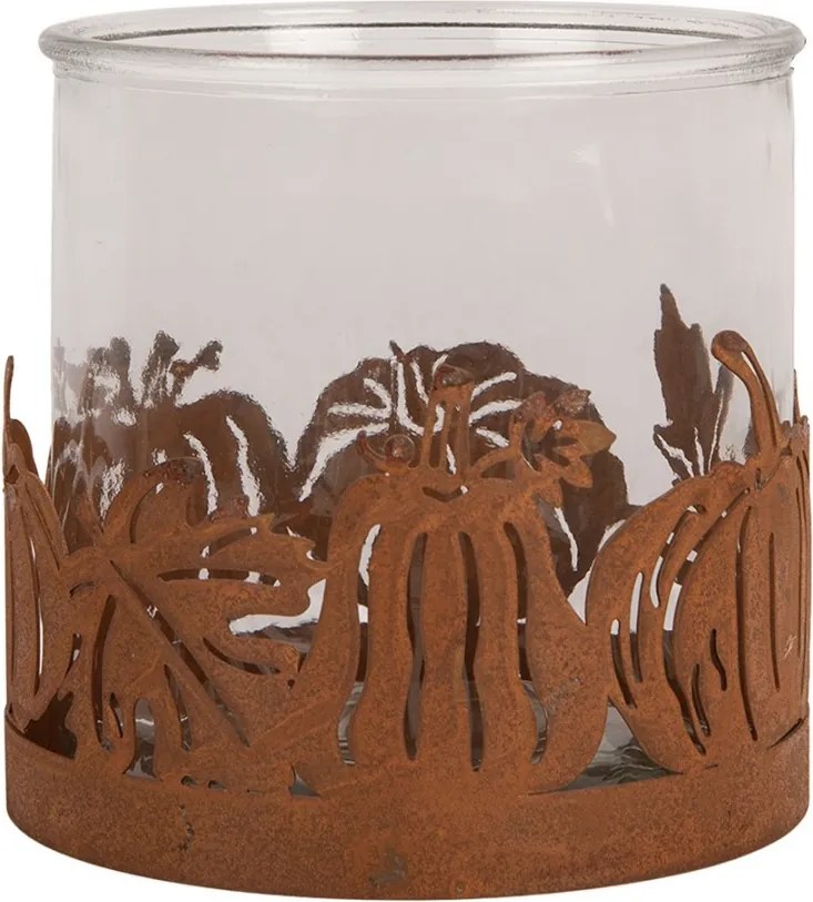 Hrdzavý rustikálny svietnik s tekvicami Pumpkin Tree Rust M - Ø 13*12 cm