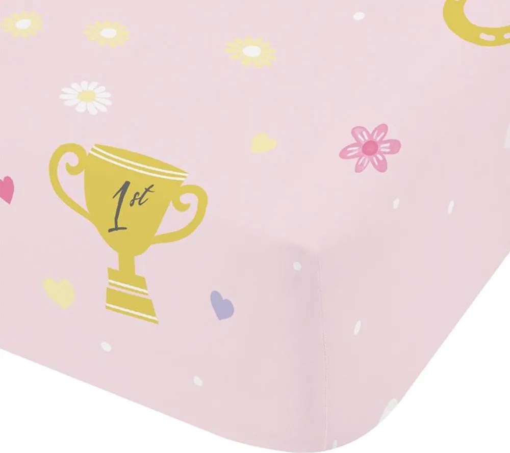 Ružová napínacia detská plachta na jednolôžko 90x190 cm Happy Horses – Catherine Lansfield