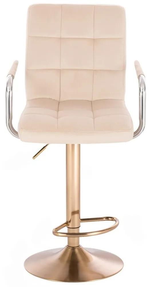 LuxuryForm Barová stolička VERONA VELUR na zlatom tanieri - krémová