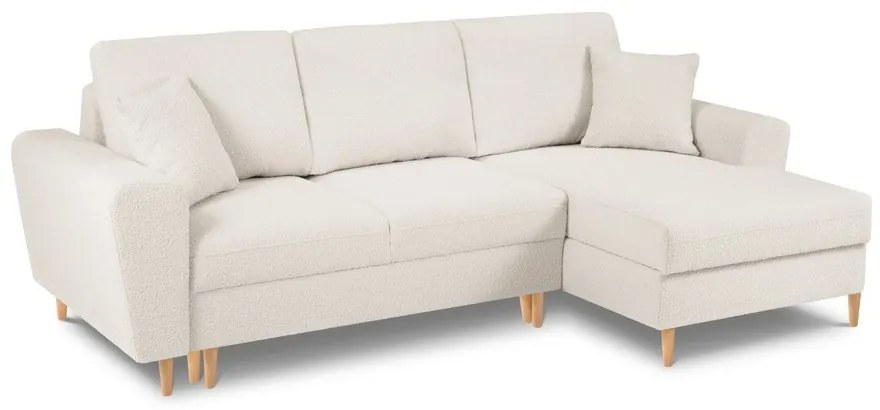 Béžová rozkladacia/s úložným priestorom rohová pohovka z textílie buklé (pravý roh/s leňoškou) Kyoto – Cosmopolitan Design