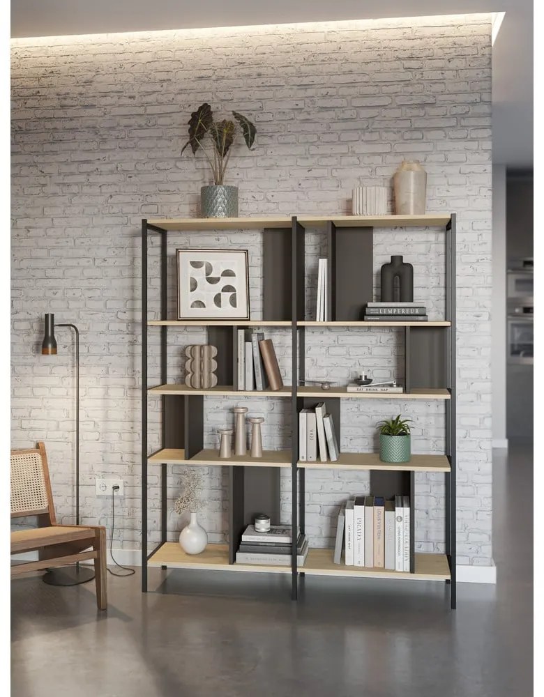 Knižnica v dekore duba v čierno-prírodnej farbe 144x175 cm Alabama – Marckeric