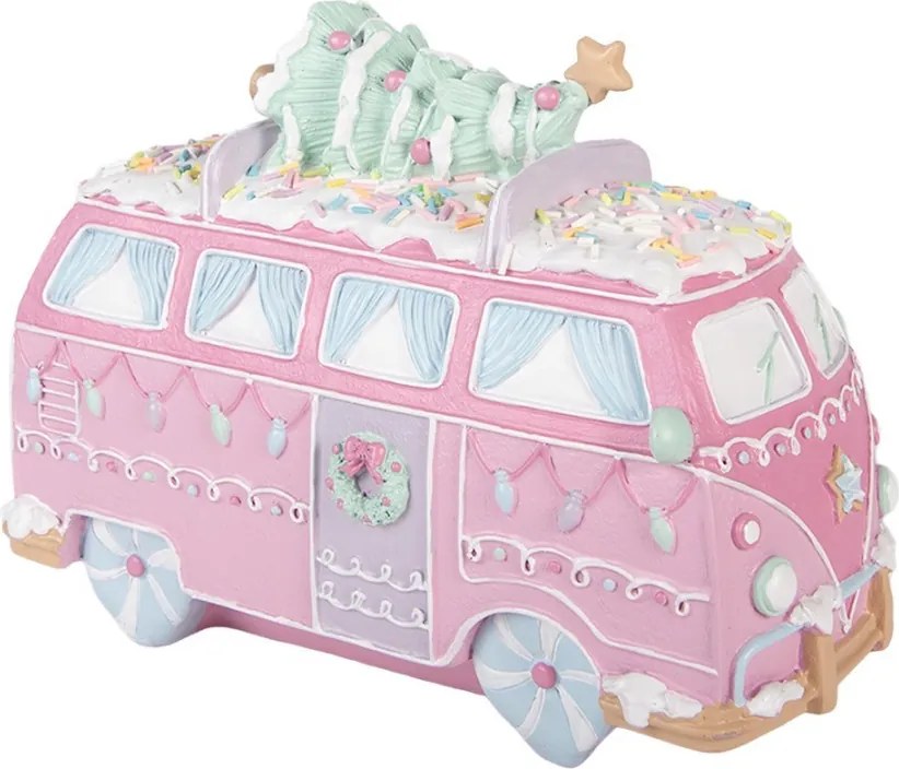 Vianočné dekorácie retro minibus so stromčekom Pastel Christmas Chic - 26*13*19 cm