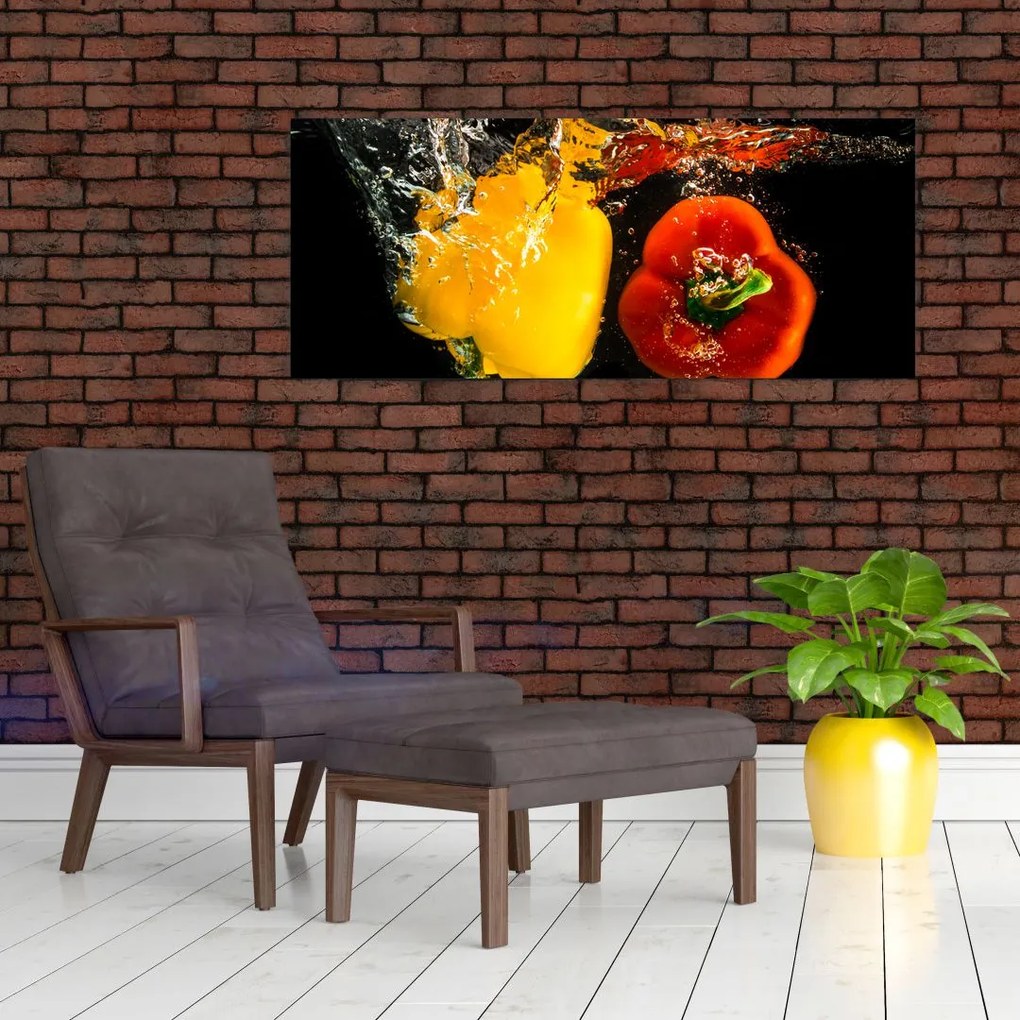 Obraz - papriky vo vode (120x50 cm)