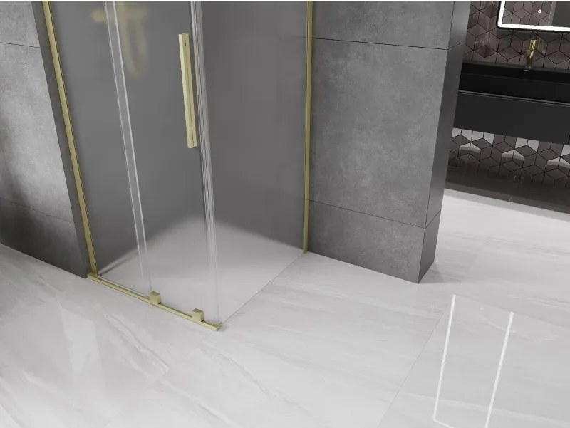 Mexen Velar L, sprchový kút s posuvnými dverami 90 x 90 cm, 8mm sklo námraza, zlatá matná, 871-090-090-33-55