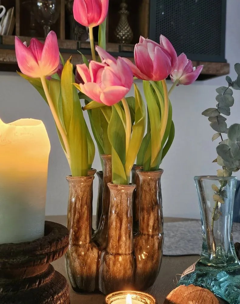Zelená keramická váza s tubusmi a aktívnou glazúrou Jahra Tulip - 15*13*18 cm