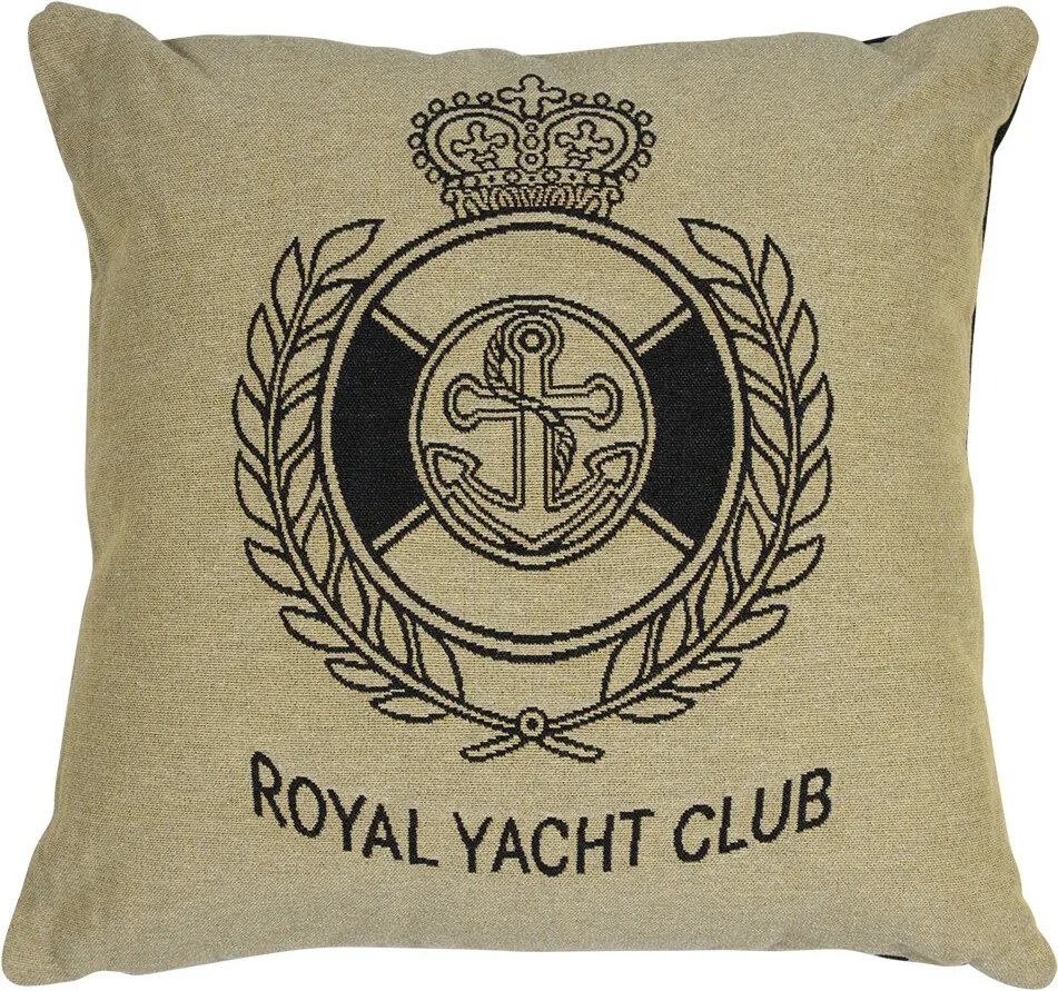 Béžovo-čierny gobelínový vankúš Royal Yacht Club - 45*45*16cm